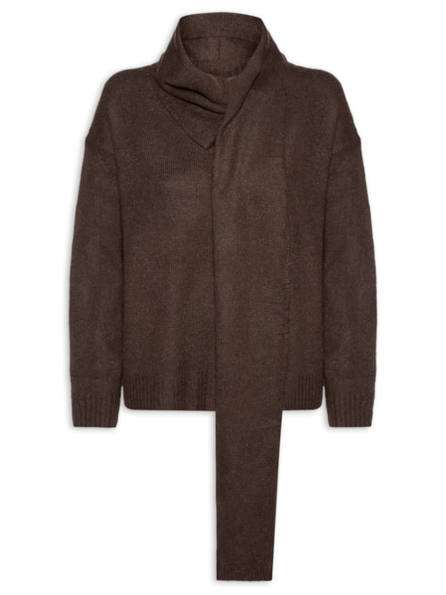 Suéter Feminino Amplo Com Gola Cachecol - Marrom Suéter Feminino Amplo Com Gola Cachecol - Marrom