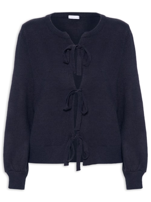Cardigã Feminino Em Tricot Com Amarração - Azul Cardigã Feminino Em Tricot Com Amarração - Azul