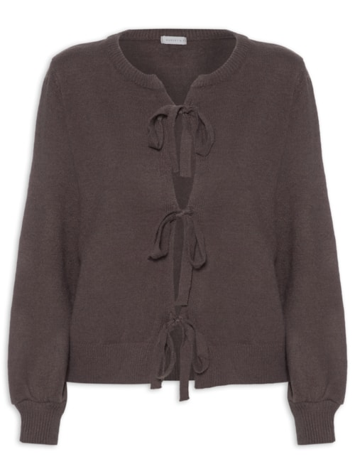 Cardigã Feminino Em Tricot Com Amarração - Marrom