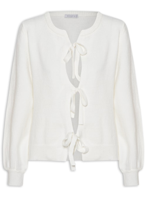 Cardigã Feminino Em Tricot Com Amarração - Off White Cardigã Feminino Em Tricot Com Amarração - Off White