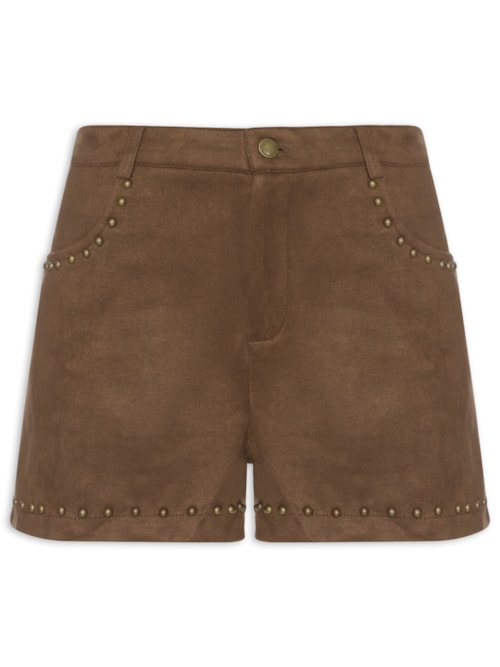 Short Feminino Em Suede Com Tachas - Marrom