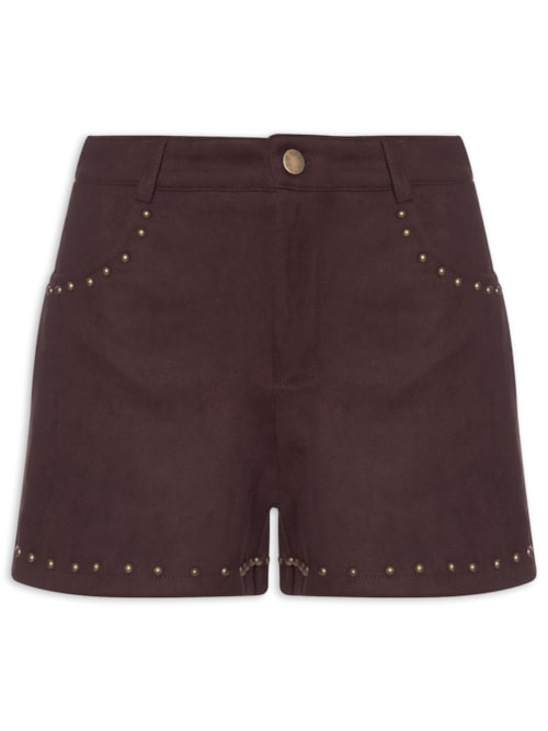 Short Feminino Em Suede Com Tachas - Vermelho
