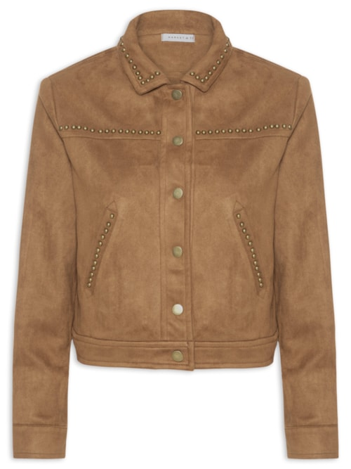 Jaqueta Feminina em Suede com Tachas - Marrom Jaqueta Feminina em Suede com Tachas - Marrom