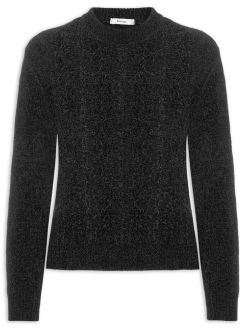 Suéter Feminino Trançado Em Tricot - Preto