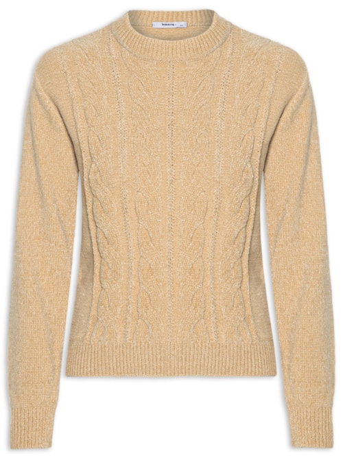 Suéter Feminino Trançado Em Tricot - Bege