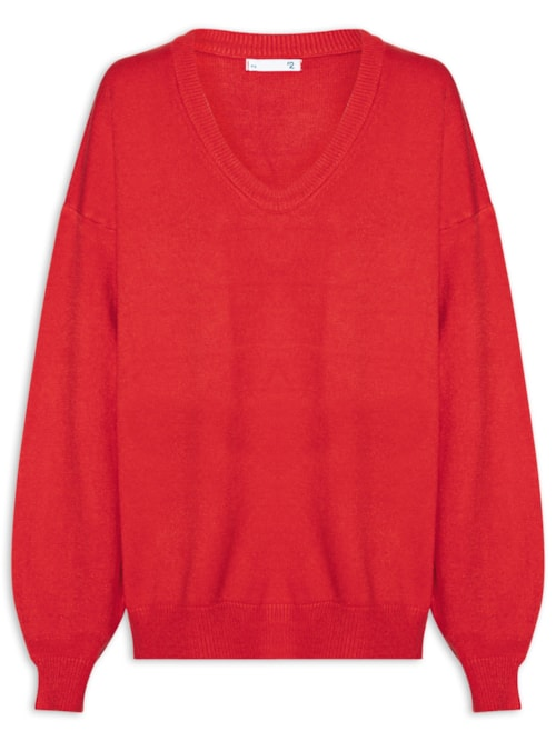 Suéter Feminino Amplo Gola V Em Tricot - Vermelho Suéter Feminino Amplo Gola V Em Tricot - Vermelho