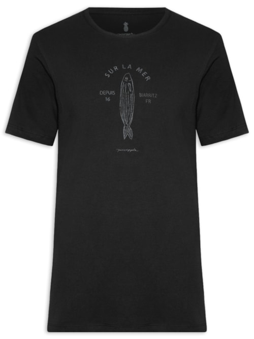 Camiseta Masculina Estampada Peixe - Preto