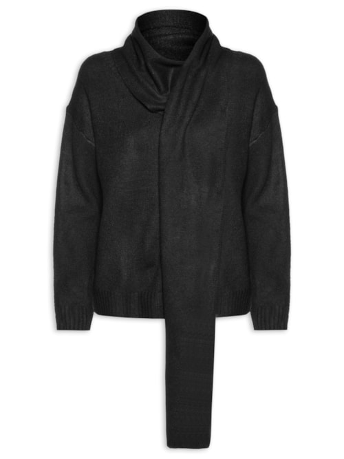 Suéter Feminino Amplo Com Gola Cachecol - Preto Suéter Feminino Amplo Com Gola Cachecol - Preto