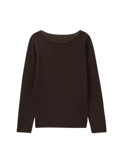 Blusa De Manga Comprida 100% Cashmere - Marrom