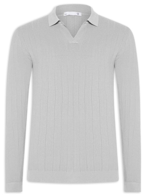 Suéter Masculino Tricot Polo Com Textura - Cinza