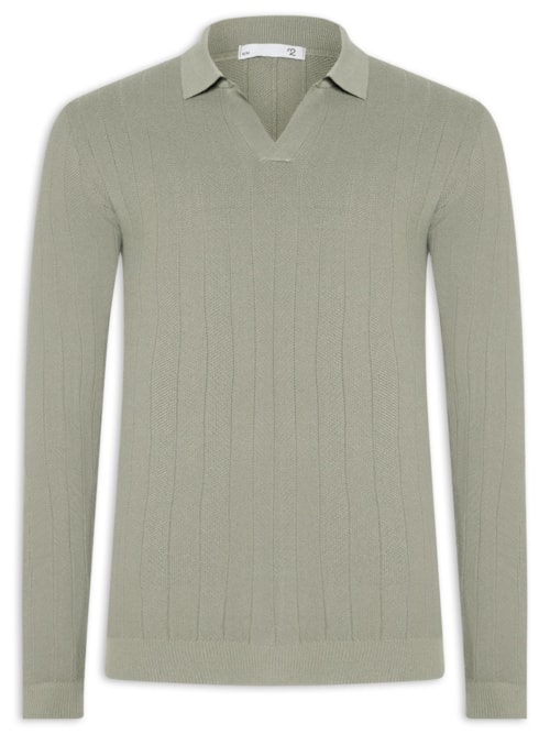 Suéter Masculino Tricot Polo Com Textura - Verde