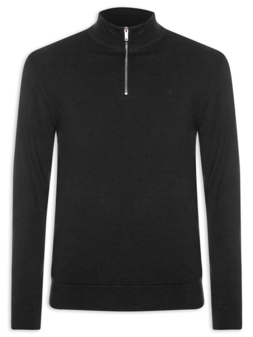 Suéter Tricot Masculino Meio Zíper - Preto