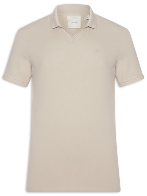 Polo Masculina Slim Gola Aberta Peitilho - Bege Polo Masculina Slim Gola Aberta Peitilho - Bege
