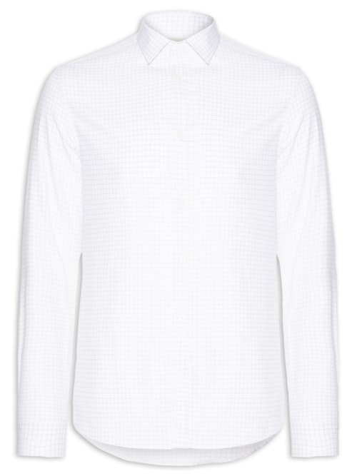 Camisa Masculina Slim Maquinetada Xadrez - Branco