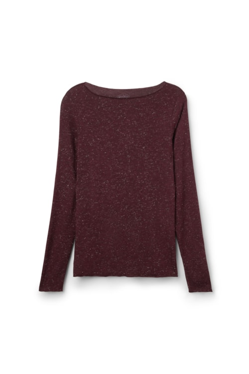 Blusa De Manga Comprida Em Modal Com Cashmere Lamê - Bordô