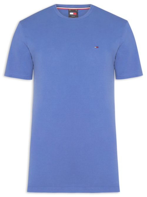 Camiseta Masculina Básica Bandeira Alongada Regular Fit Em Algodão Azul