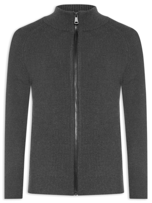 Suéter Tricot Masculino Gola Alta Com Zíper - Cinza