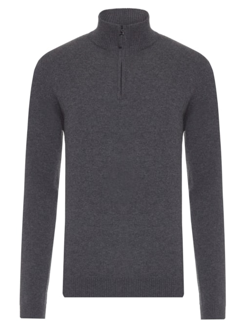 Suéter Masculino Puro Cashmere Detalhe Zíper - Cinza Suéter Masculino Puro Cashmere Detalhe Zíper - Cinza