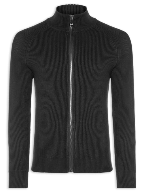 Suéter Tricot Masculino Gola Alta Com Zíper - Preto Suéter Tricot Masculino Gola Alta Com Zíper - Preto