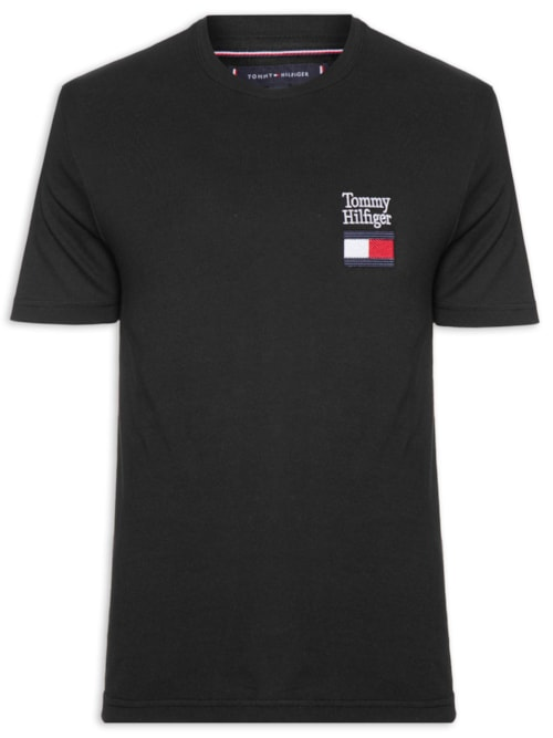 Camiseta Masculina Regular Fit Bordado Tommy Flag - Preto Camiseta Masculina Regular Fit Bordado Tommy Flag - Preto