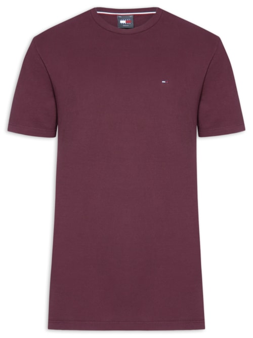 Camiseta Masculina Básica Bandeira Alongada Regular Fit Em Algodão - Vermelho