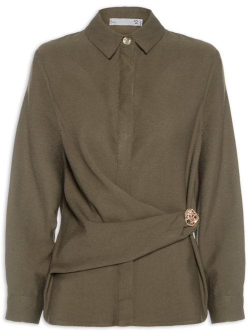 Camisa Feminina Oversized Com Transpasse - Marrom