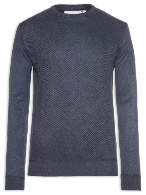 Suéter Masculino Careca Textura Chevron - Azul