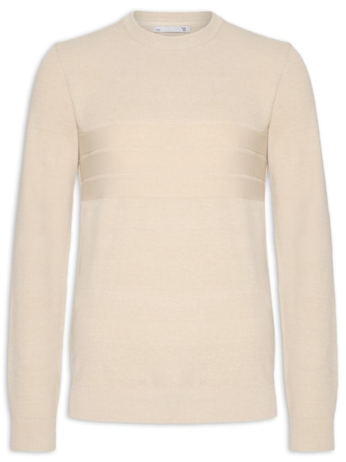 Suéter Masculino Textura Piquet Listra Horizontal - Bege
