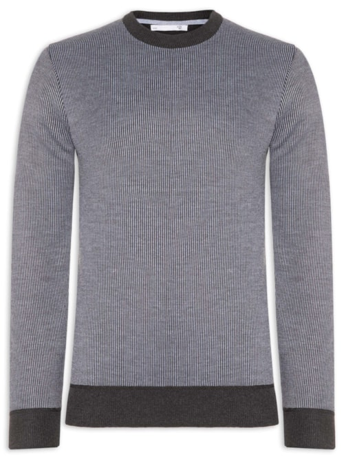 Suéter Masculino Textura Mini Listra - Cinza