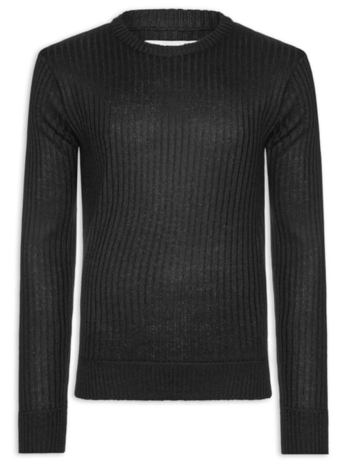 Suéter Masculino Texturizado Gola Redonda - Preto