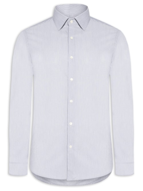 Camisa Masculina Londres Listra Fina Manga Longa - Azul