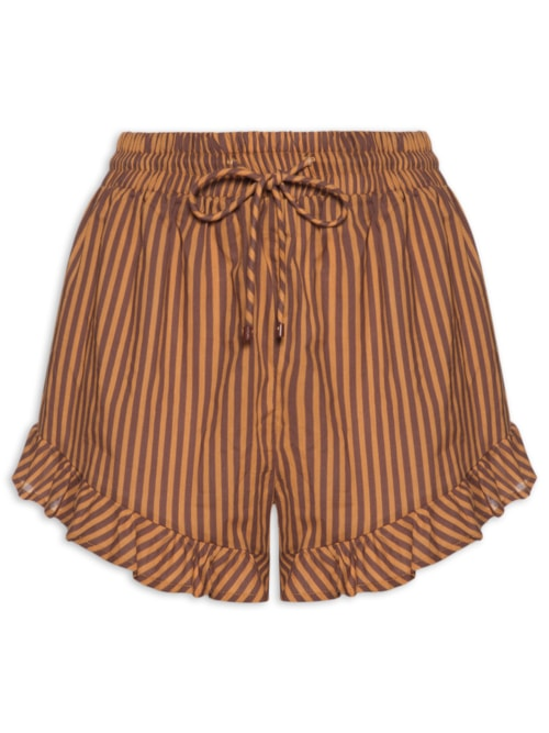 Short Feminino Babado Listrado - Laranja