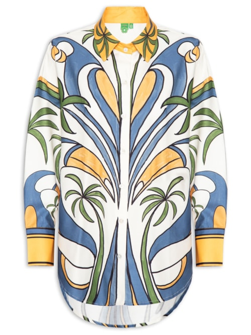 Camisa Feminina Gráfico Tropical Amarelo