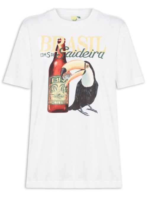 Camiseta Feminina Média Brasil Saideira - Branco Camiseta Feminina Média Brasil Saideira - Branco