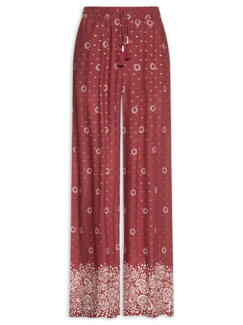 Calça Lurex Estampada Áurea Feminina Vermelho