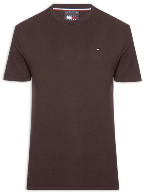 Camiseta Masculina Básica Bandeira Alongada Regular Fit Em Algodão - Marrom Camiseta Masculina Básica Bandeira Alongada Regular Fit Em Algodão - Marrom