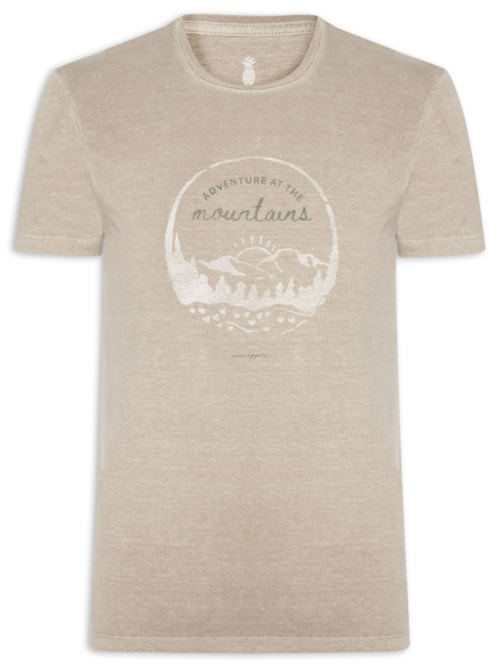 Camiseta Masculina Estampada Adventures - Bege Camiseta Masculina Estampada Adventures - Bege