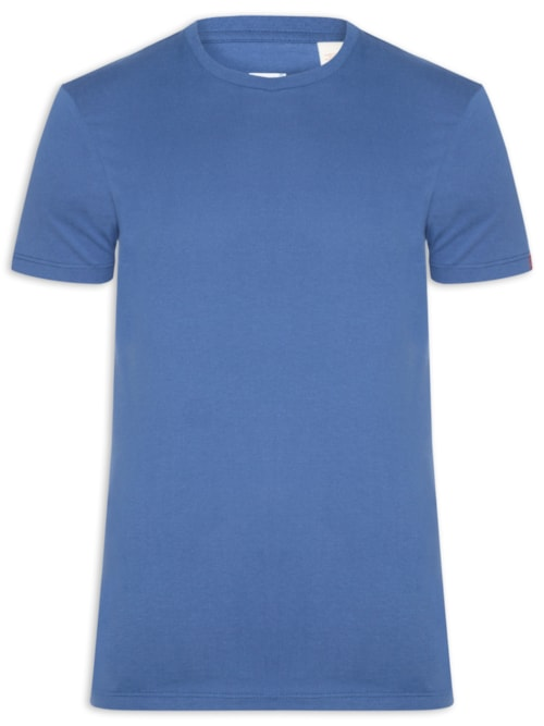 Camiseta Masculina Slim Fit Com Punho E Etiqueta Tab - Azul Camiseta Masculina Slim Fit Com Punho E Etiqueta Tab - Azul
