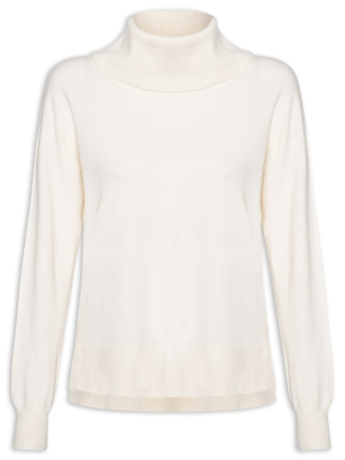 Suéter Feminino Alongado Em Tricot - Off White Suéter Feminino Alongado Em Tricot - Off White