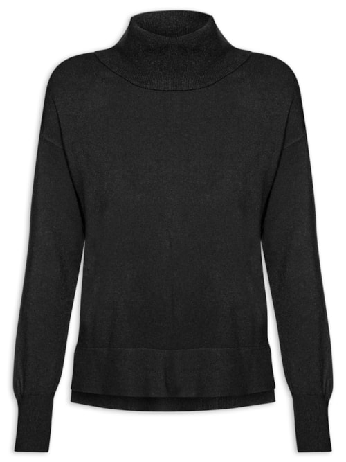 Suéter Feminino Alongado Em Tricot - Preto