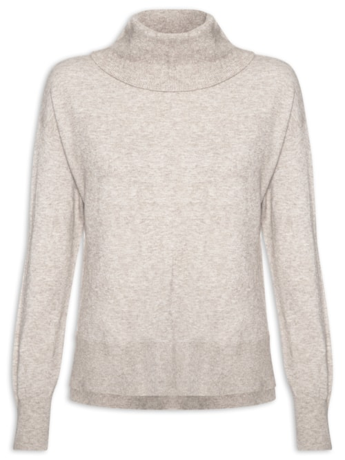 Suéter Feminino Alongado Em Tricot - Bege Suéter Feminino Alongado Em Tricot - Bege