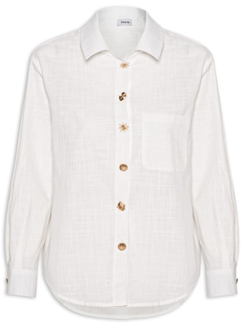 Camisa Feminina Detalhe Botões - Branco Camisa Feminina Detalhe Botões - Branco