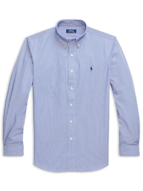 Camisa Masculina Manga Longa Custom Poplin Logo Bordado - Azul