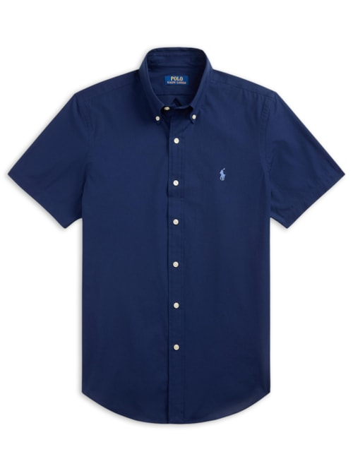 Camisa Masculina Manga Curta Custom Poplin Logo Bordado - Azul Camisa Masculina Manga Curta Custom Poplin Logo Bordado - Azul