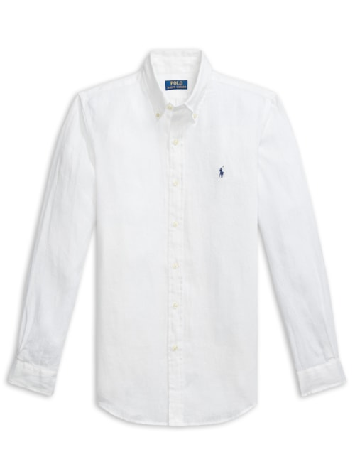 Camisa Masculina Manga Longa Custom Fit Linen - Branco Camisa Masculina Manga Longa Custom Fit Linen - Branco