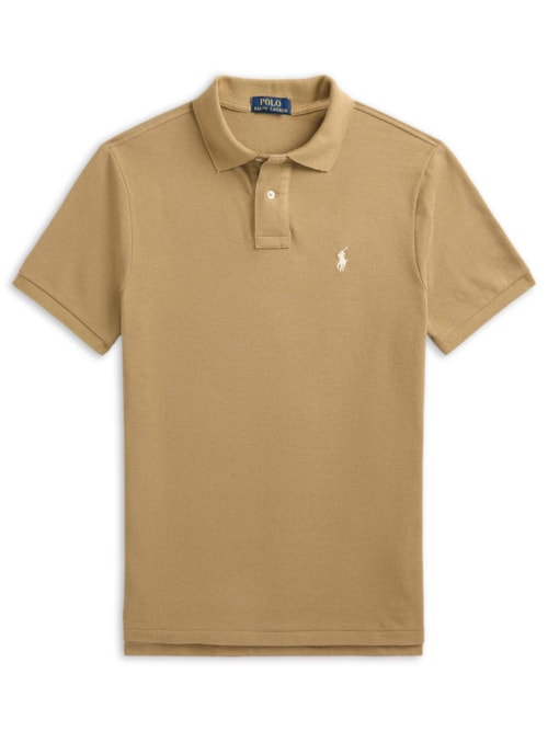 Polo Masculina Manga Curta Classic Logo Bordado - Bege