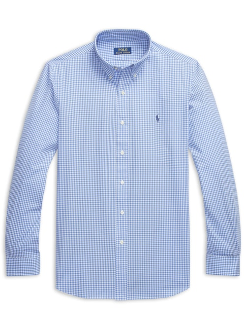 Camisa Masculina Manga Longa Custom Poplin Xadrez Logo - Azul