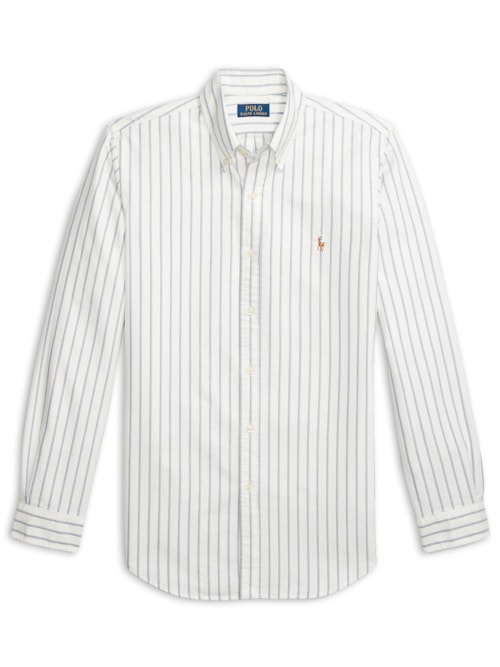 Camisa Masculina Manga Longa Oxford Custom Fit Logo - Branco Camisa Masculina Manga Longa Oxford Custom Fit Logo - Branco