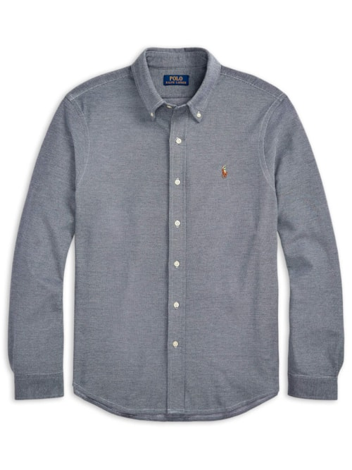 Camisa Masculina Manga Longa Knit Oxford - Azul