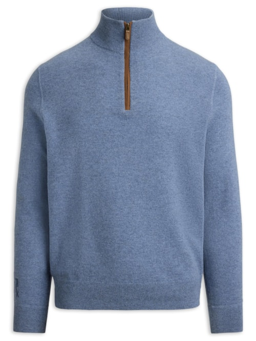 Suéter Masculino De Cashmere Half Zip - Azul